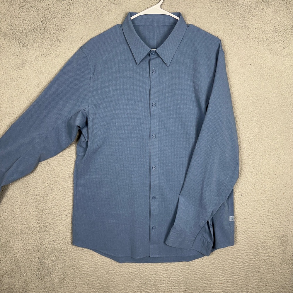 Lululemon Commission Shirt Mens XL Navy Blue Grid Button Down Casual Long Sleeve